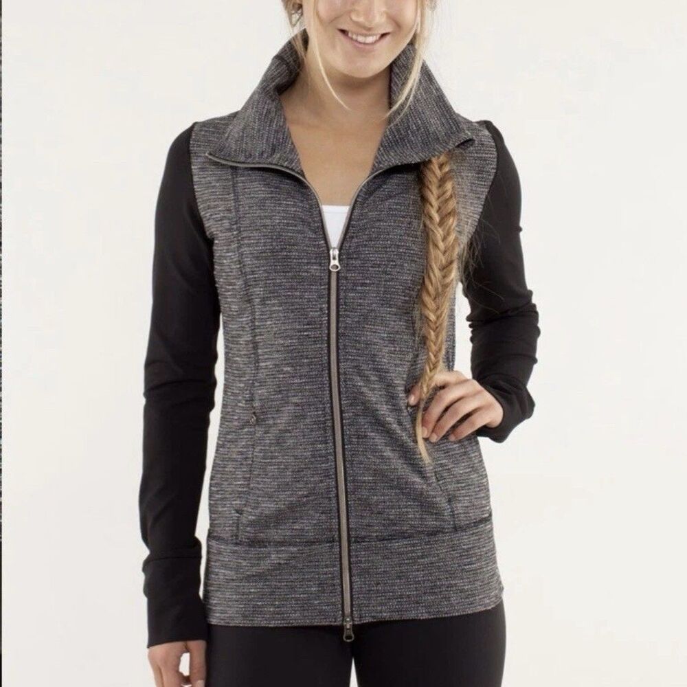 Lululemon Daily Yoga Jacket Coco Pique Black/gray Size 8